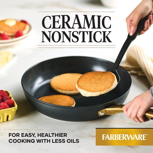 Farberware Forged Induction Ceramic Frying Pan - Nonstick, Dishwasher Safe, 12.25 Inch - Black and Gold