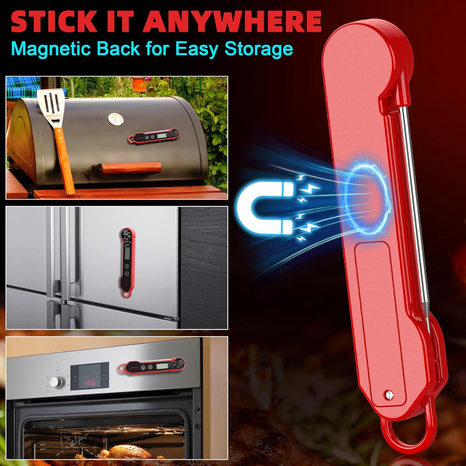 Professional Digital Meat Thermometer - Instant Read Waterproof Folding Probe with Backlight & Calibration | Ideal for BBQ, Grill, Cooking, and Liquids