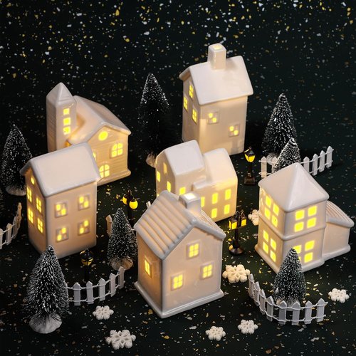 Fovths LED Lighted Winter Village Building Figurines - 39-Piece Holiday Desktop Ornament Set