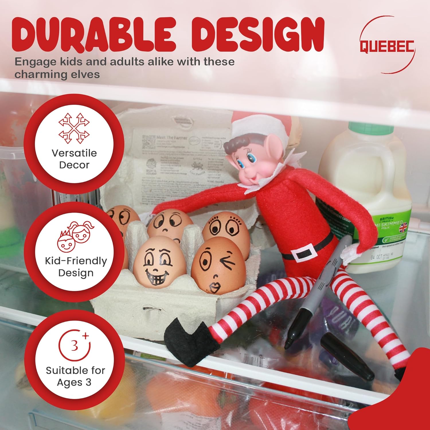 Quebec Christmas Mischief Makers - Naughty Santa's Little Helper Elf Toy with Soft Body & Vinyl Face | Perfect for Family Fun