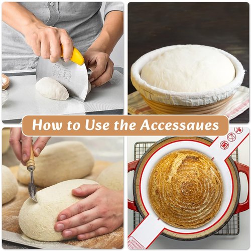 Amgkonp 22Pack Sourdough Bread Baking Supplies,25oz Sourdough Starter kit with Jar and 9 Inch Round & 10 Inch Oval Banneton Bread Proofing Basket,Sourdough Kit Gifts for Bakers Women Wife Mom