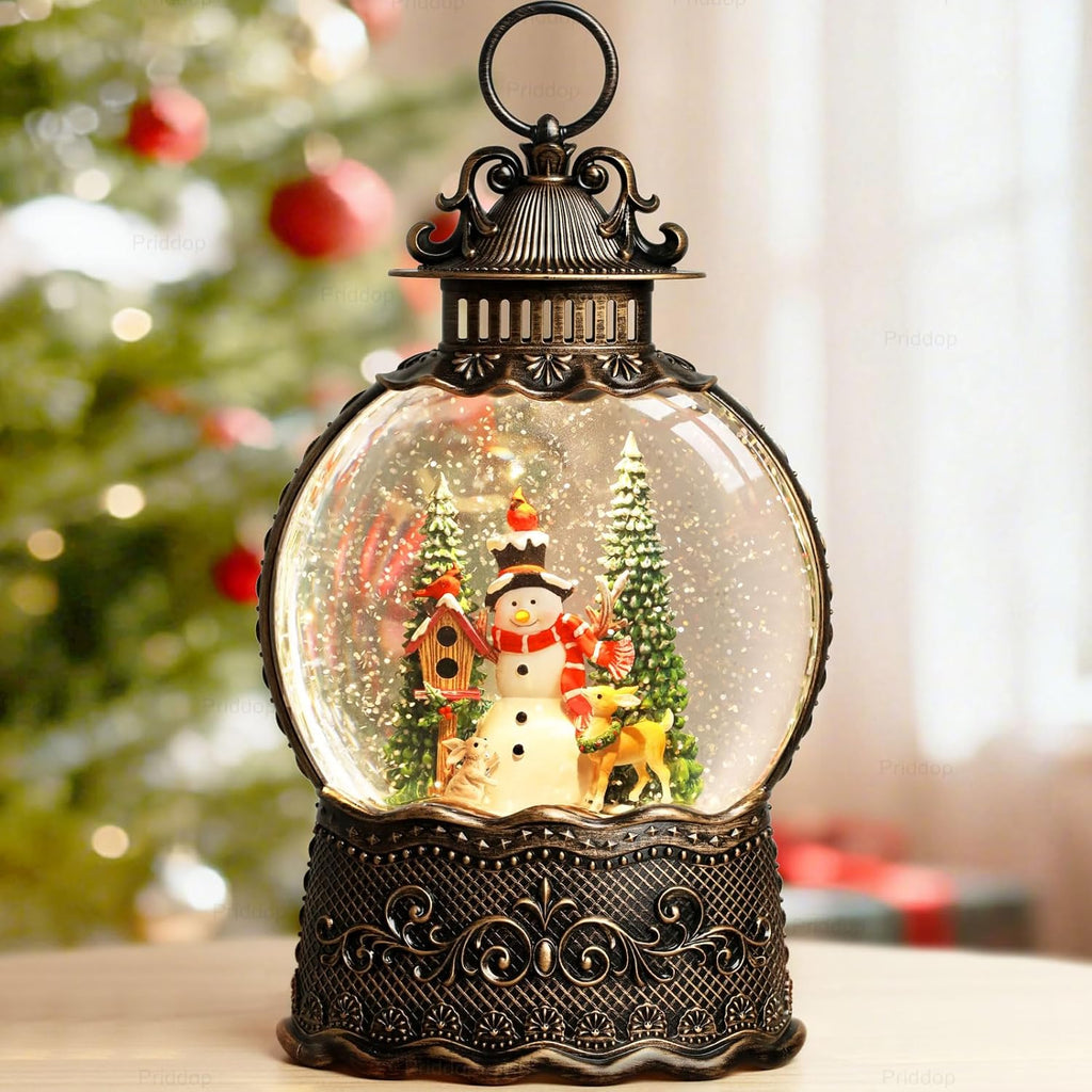 Priddop Snowman Snow Globe | Musical Christmas Decoration with Glitter Snowfall - 10.6 Inch