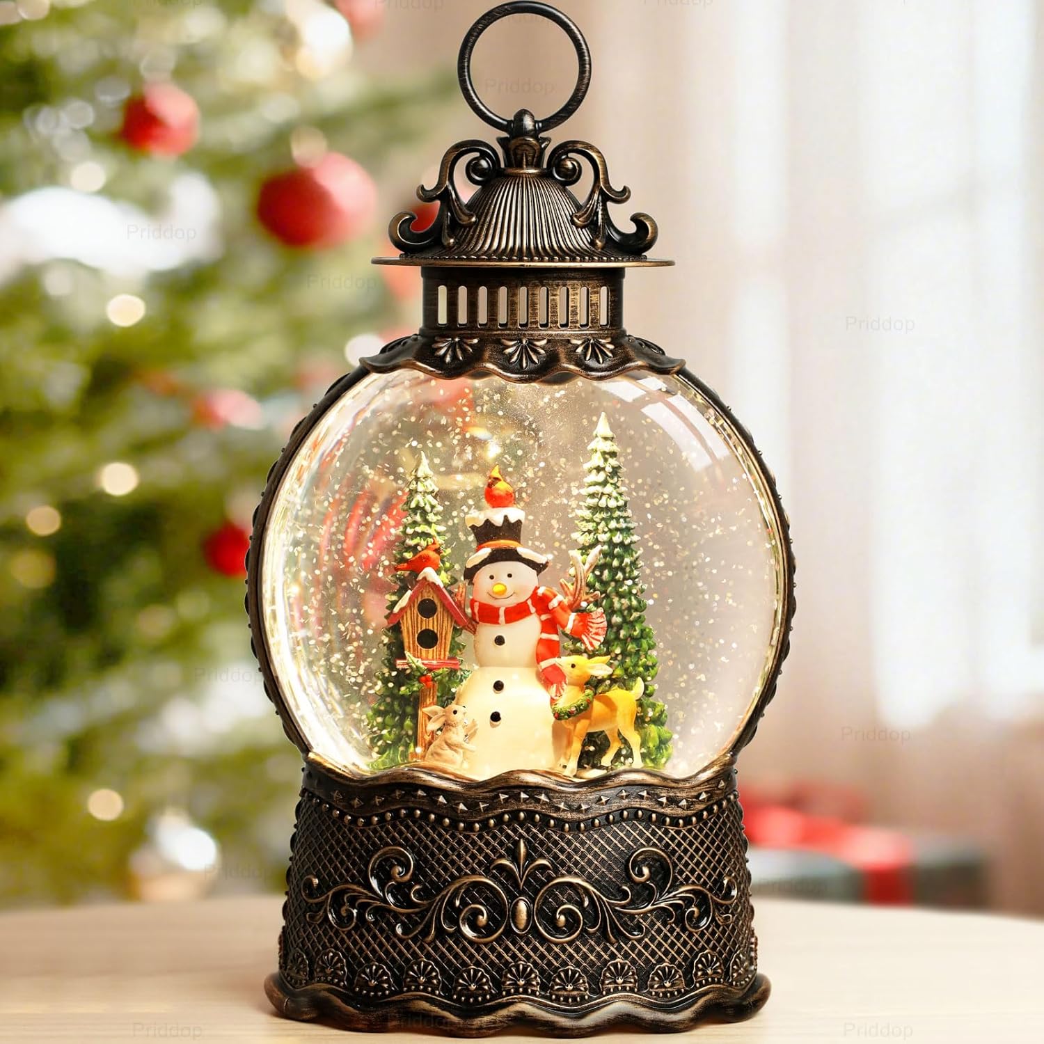 Priddop Snowman Snow Globe | Musical Christmas Decoration with Glitter Snowfall - 10.6 Inch
