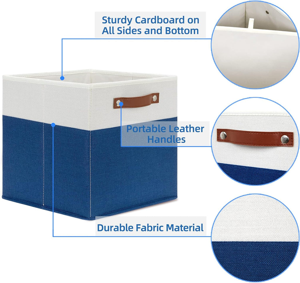 Temary Collapsible Storage Boxes - 12x12 Blue Cube Bins with Handles for Home Organization