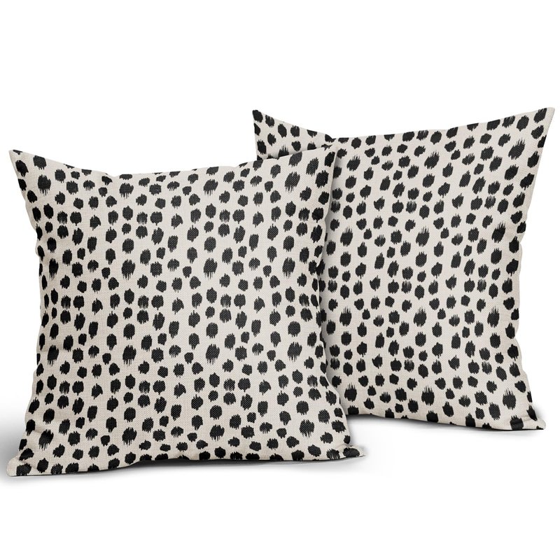 Black Cream Polka Dot Pillow Covers 24x24 Set of 2 Outdoor Modern Art Throw Pillows Boho Design Brush Strokes Decorative Pillowcase Square Cushion Cover Linen Pillow Case for Home Sofa Couch Bed