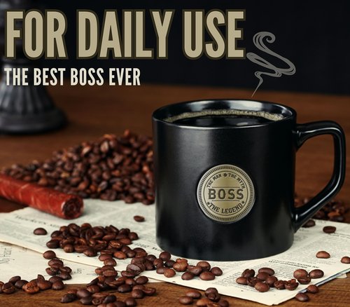 Onebttl Boss Gifts Ceramic Coffee Mug with Golden Badge, 15oz/450ml - Boss Day, Christmas, Retirement - Man Myth Legend