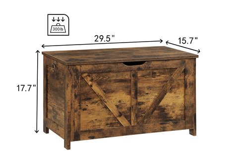 Kavonty Storage Chest, Storage Bench, Retro Toy Box Organizer with U-Shaped Cut-Out Pull, 29.5" L×15.7" W× 17.7”H, Entryway Storage Bench with 2 Hinges,Supports 300 lb, Easy Assembly, Rustic Brown