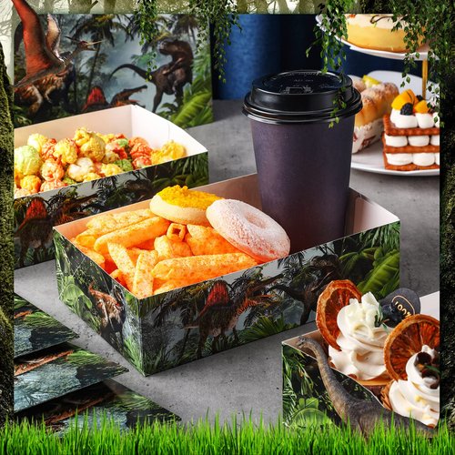 Funtery 50 Pcs Dinosaur Disposable Paper Tray 5lb Dinosaur Food Trays for Party Large Birthday Party Decorations Serving for Nacho Hot Dogs Popcorn Snack