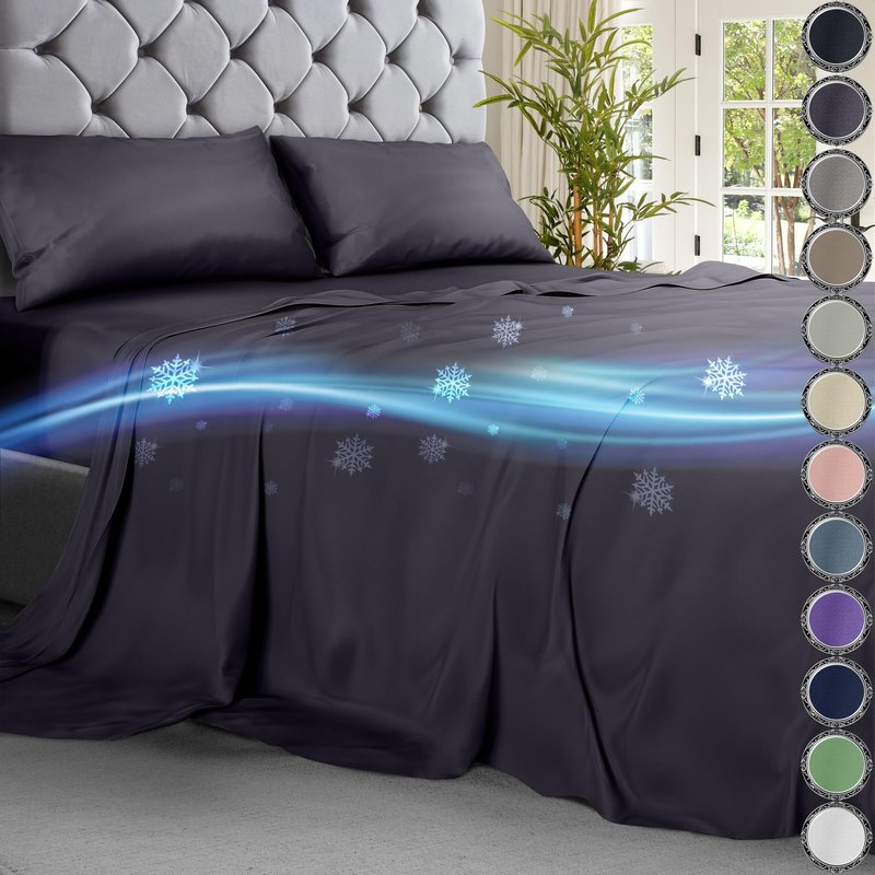 DECOLURE Cooling Sheets Queen Set 4pcs - Luxurious & Ultra-Soft Cooling Bed Sheets Queen Size for Hot Sleepers - Comfortable Bamboo Viscose Microfiber Queen Bed Sheets Set Cooling (Graphite)