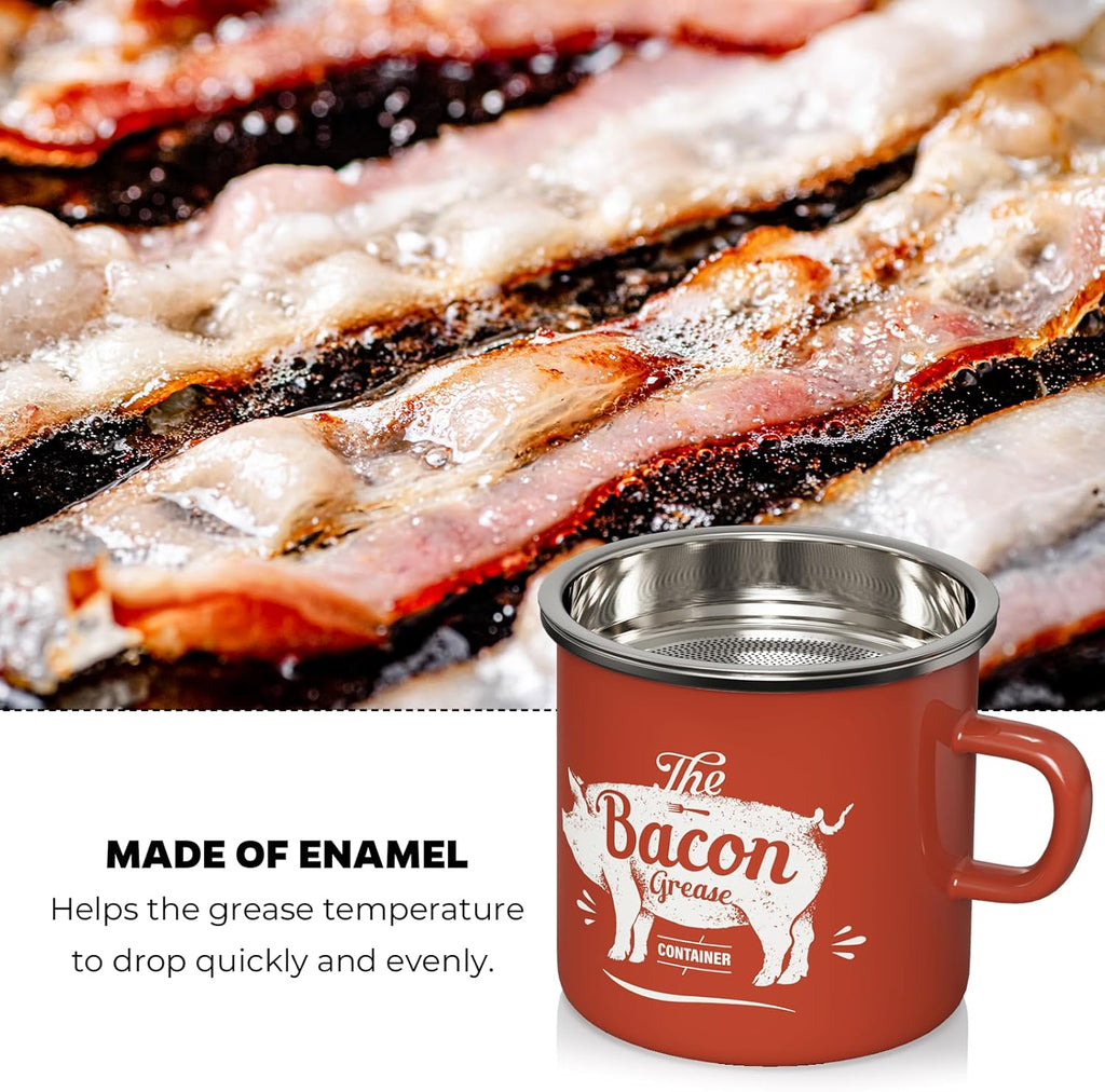 Skiennix Black Meat Chopper - 15oz Mini Red Bacon Grease Container for Easy Cooking Cleanup
