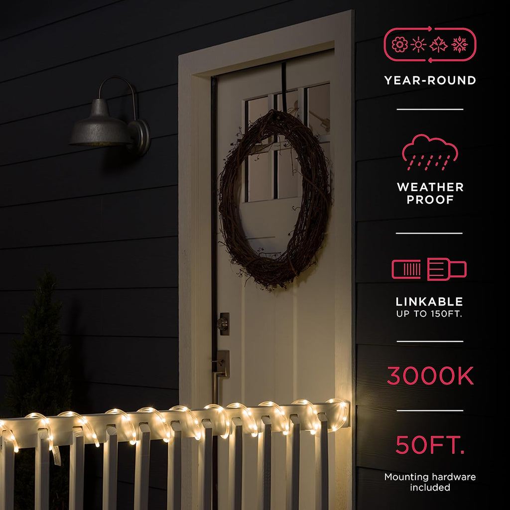 UltraPro LED Rope Lights - 50ft Classic Clear Warm White 3000K | Flexible & Durable Indoor/Outdoor Lighting