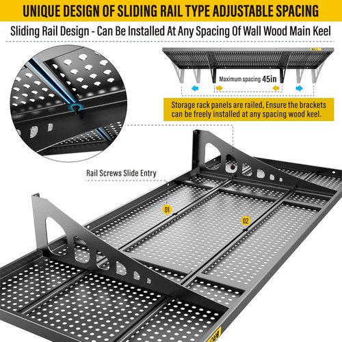 Heavy Duty Garage Wall Shelving by 2Pack - Adjustable Metal Storage Shelf | 1.64x4ft, Black