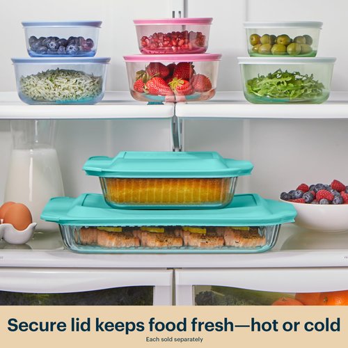 Pyrex Colors Tinted (2-Pack, Full Set) Tinted Glass Baking Dish with BPA-Free Lid, Oblong Bakeware Glass Pan For Casserole & Lasagna, Dishwasher, Freezer, Microwave and Pre-Heated Oven Safe, Aqua
