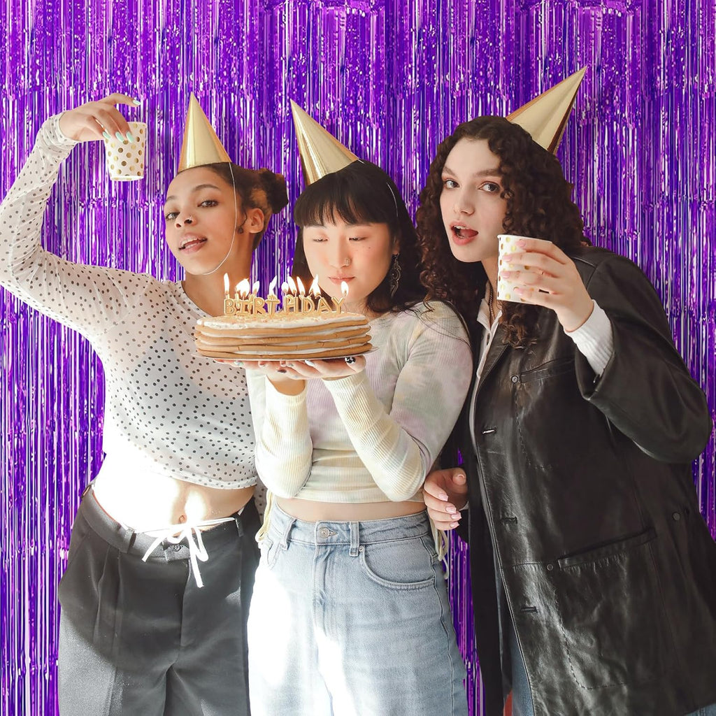 Skiennix Purple Backdrop Curtain - 10 Pack Metallic Tinsel Foil Fringe | 3.2ft x 8.2ft for Parties & Events