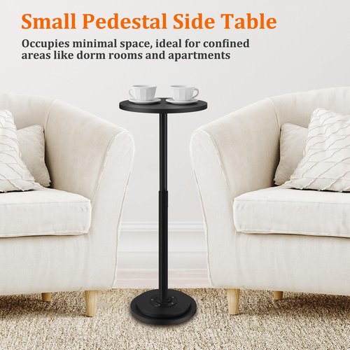 Drink Table, Small Side Table with Adjustable Height & Heavy-Duty Design, Pedestal Martini Tables for Small Spaces, Sofa Couch, Living Room, Bedroom, Supports up to 88 lbs, Black