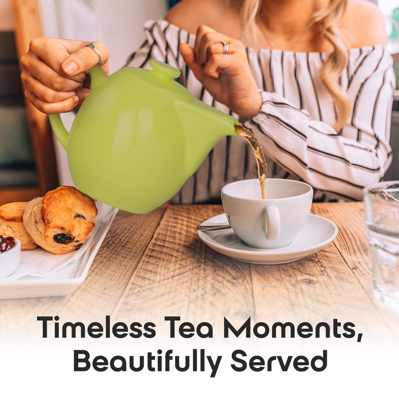 OmniWare 24 Ounce Teapot with Removable Stainless Steel Infuser (Simply Blue) - Loose Leaf Tea Brewer, Microwave & Dishwasher Safe, Retro-Inspired Stoneware for Kitchen & Dining