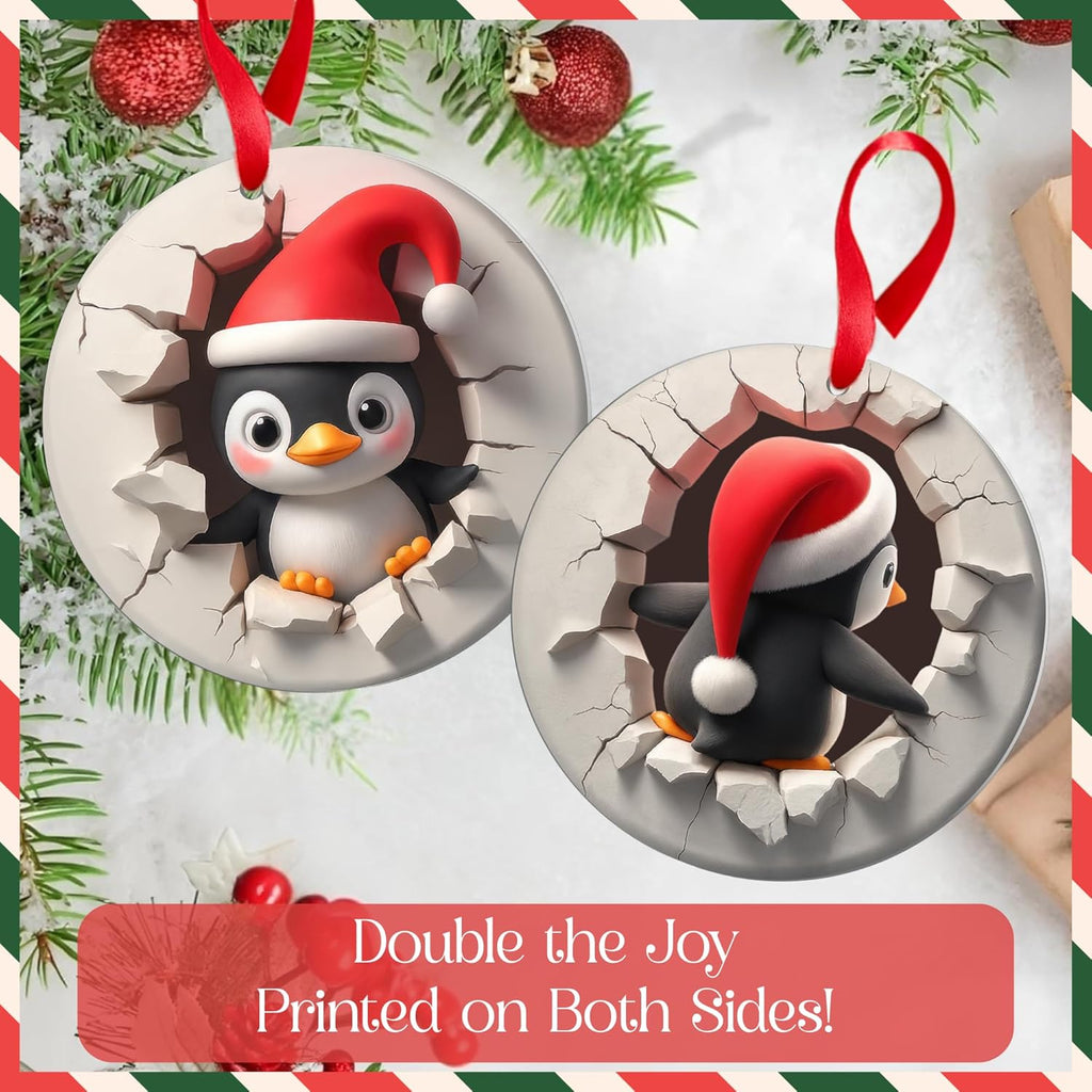 Penguin Ornament - 2D Christmas Penguin Decorations | Cute Animal Gifts for Couples & Families