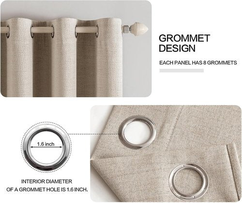 MIULEE Blackout Thermal Insulated Curtains - 100% Linen Textured Drapes in Taupe | 52 x 45 Inch (2 Panels)