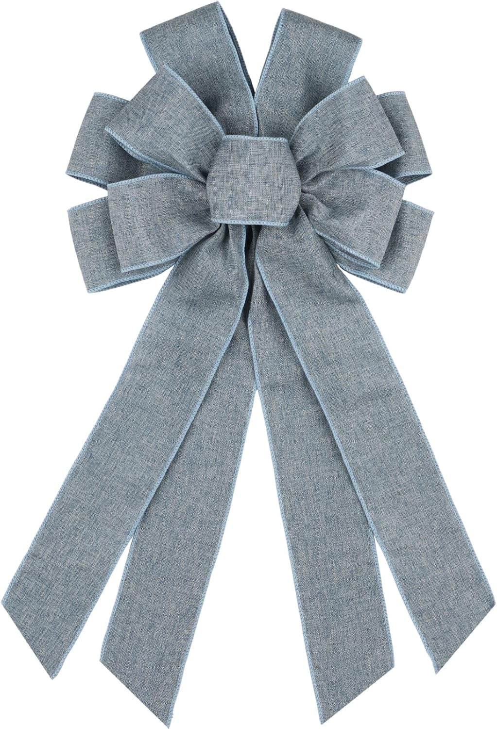Skiennix Denim Blue Large Bow - 11x21 Inch Wired Ribbon for Wreaths & Spring Decor