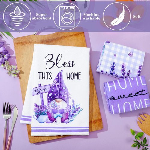 VitalCozy 6 Pcs Lavender Summer Kitchen Towel Set Funny Housewife Farmhouse Rustic Bath Hand Towel for Holiday Bathroom Gift, 24 x 16 Inches(Purple,Lavender)