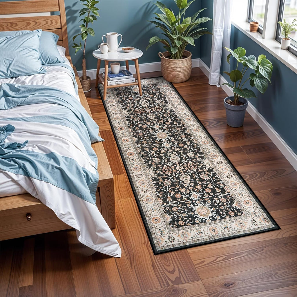 TOPRUUG Washable Runner Rug - Non-Slip, Stain-Resistant, Waterproof Carpet | 2x6 Black for Hallway, Kitchen, Living Room