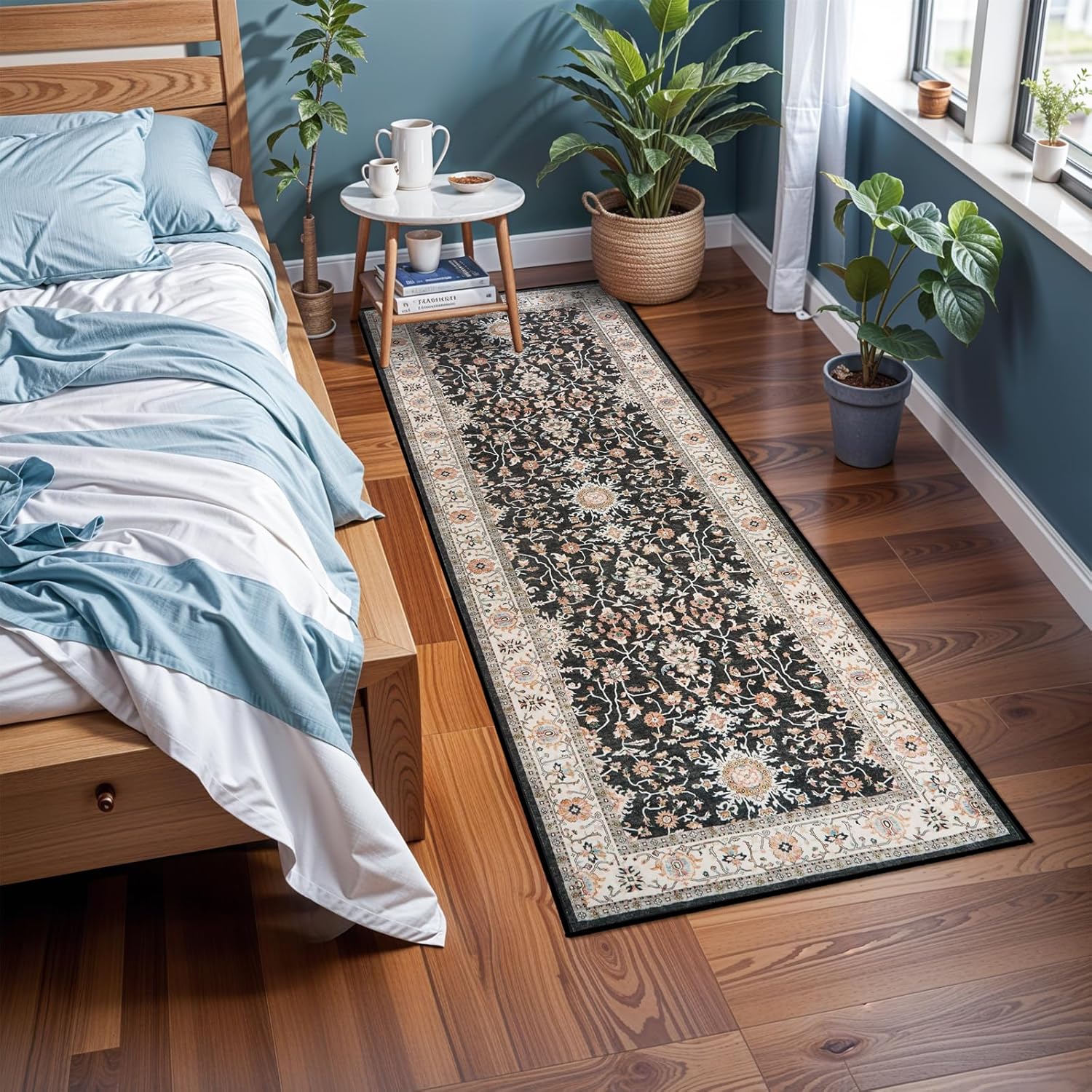 TOPRUUG Washable Runner Rug - Non-Slip, Stain-Resistant, Waterproof Carpet | 2x6 Black for Hallway, Kitchen, Living Room