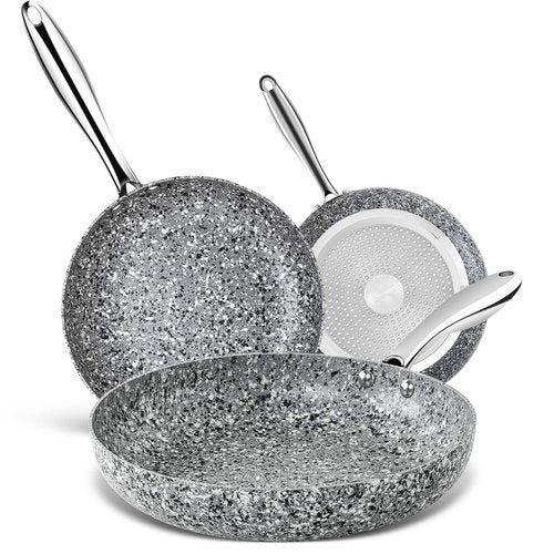 MICHELANGELO Frying Pans Set with 100% APEO & PFOA-Free Stone Non Stick Coating, Granite Skillet Set, Nonstick Skillets 3 Pcs,8/9.5/11 inch
