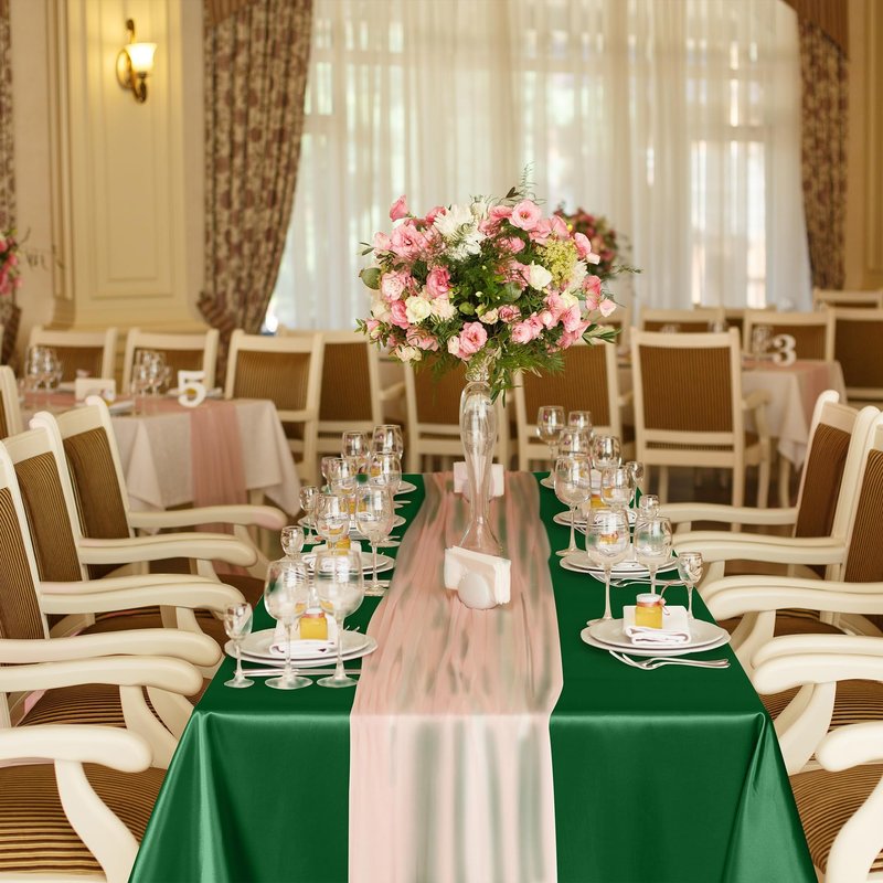 TURSTIN 4 Packs Gradient Sage Green Satin Tablecloth 102 x 58 Inch Overlay Satin Table Cover Rectangle Bright Silk Tablecloth Smooth Fabric Table Decoration for Wedding Banquet Party Events