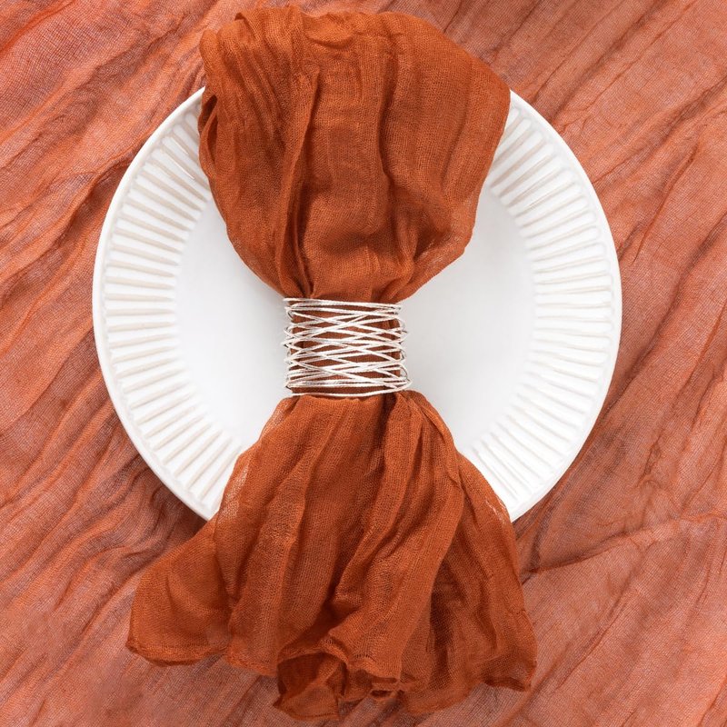 DeZerlor 100 Pack Terracotta Cheesecloth Napkins Burnt Orange Summer Cloth Napkins Set of 100 Dinner Napkins Bulk 21x21 Inches for Wedding Bridal Shower Baby Shower Parties