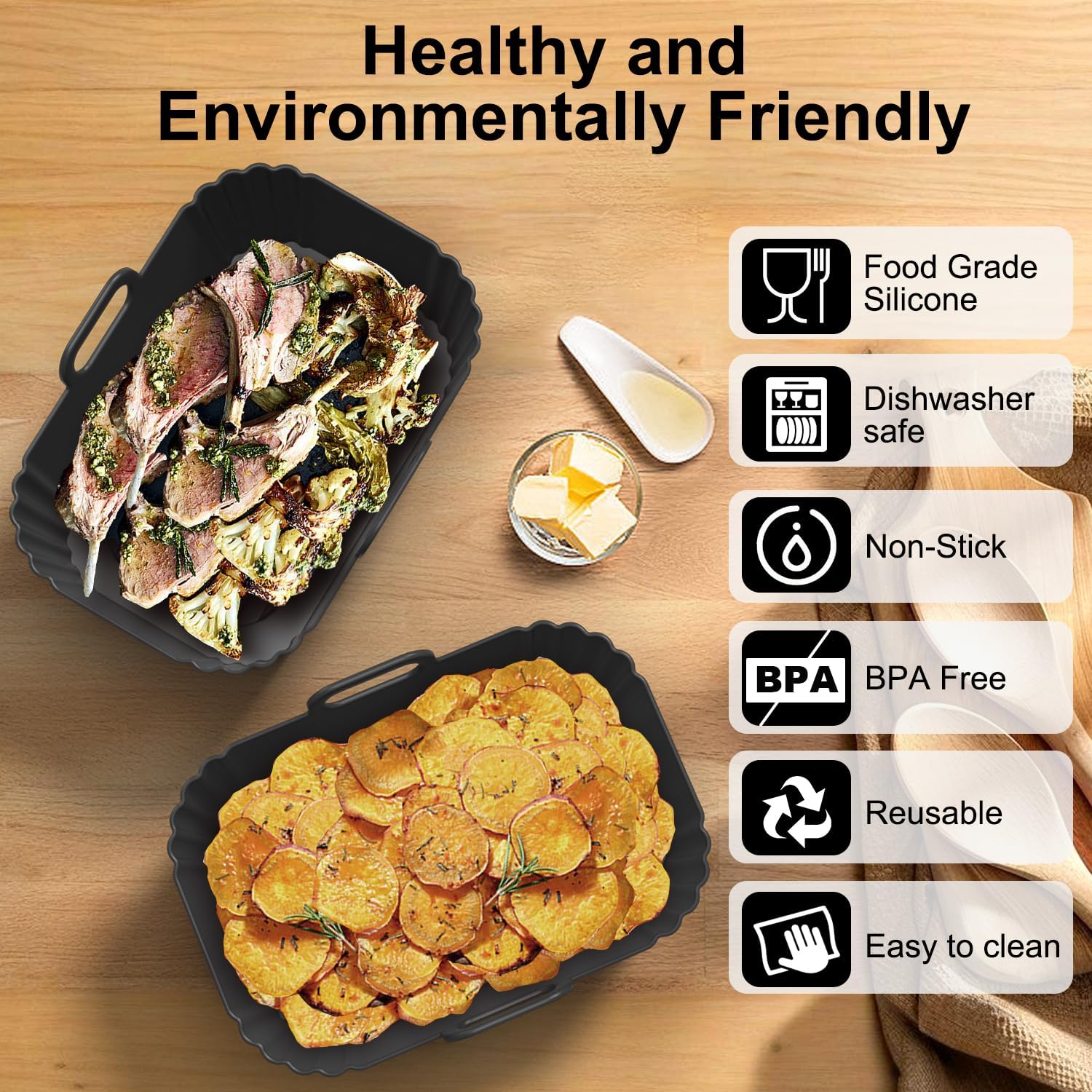 Silicone Air Fryer Liners by Ninja | Reusable 2-Pack for 8-10QT Dual Basket Air Fryers