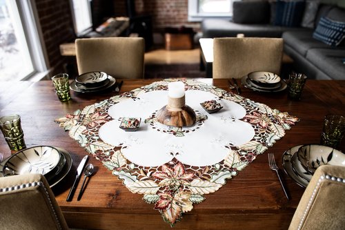 Fall and Maple Leaf Square Thanksgiving Table Topper Small Tablecloth (33 Inch Square)