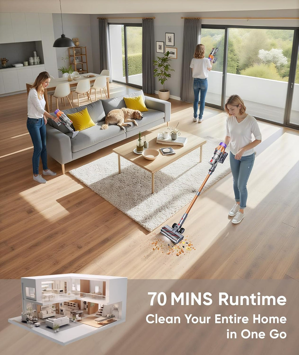 X7A Pro Cordless Vacuum Cleaner - 650W Power, 70 Minutes Runtime, Self-Standing Design, Ideal for Pet Hair & Carpets
