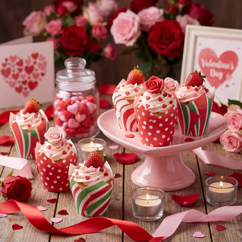 Havawish 500 Counts Valentines Day Tulip Cupcake Liners Valentines Party Muffin Cupcake Baking Liners Grease Proof Cake Liner Holders for Wedding Birthday Party