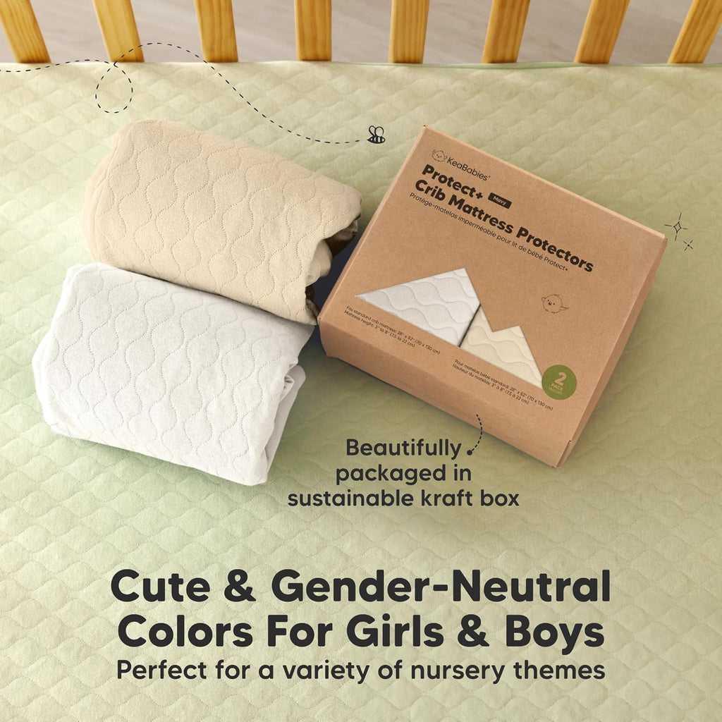 Skiennix 2-Pack Waterproof Crib Mattress Protector - Soft Quilted Cotton, Machine Washable, 52" x 28" (Khaki/Mavy)