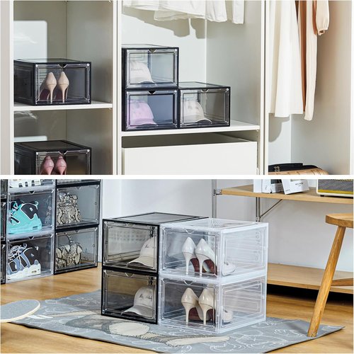 Attelite Hat Organizer - Stackable Baseball Cap Storage Box with Transparent Magnetic Door | Set of 6, Clear Black