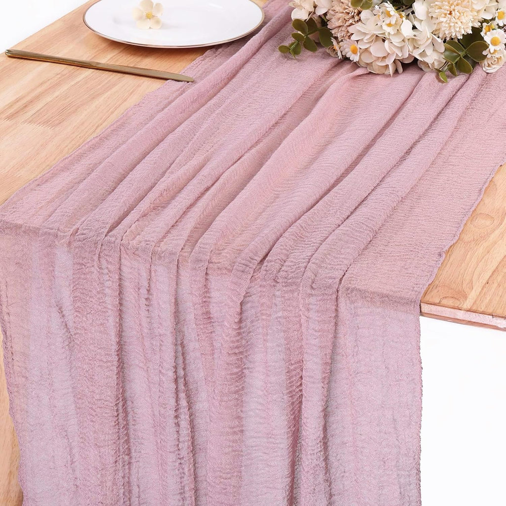 Skiennix 13ft Cheesecloth Table Runner - Dusty Pink Boho Style for Weddings & Parties | 35x157 Inches