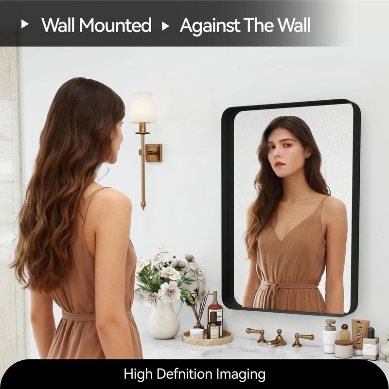 SCWF-GZ Rectangle 20x30 Mirror Thick Metal Frame Mirrors Wall Mounted Tempered Glass for Living Room Entryway Bathroom Horizontal or Vertical 20 30 inch Black
