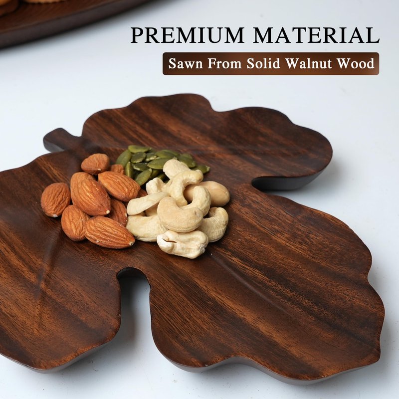 Walnut Wood Serving Tray Plates for Meal Salad Snack Bread, Handcraft Decorative Leaf Design Plate for Home Decor, Food, Charcuterie Vegetables Fruits Picnic Breakfast Lunch Dinner Gift -Maple Leaf
