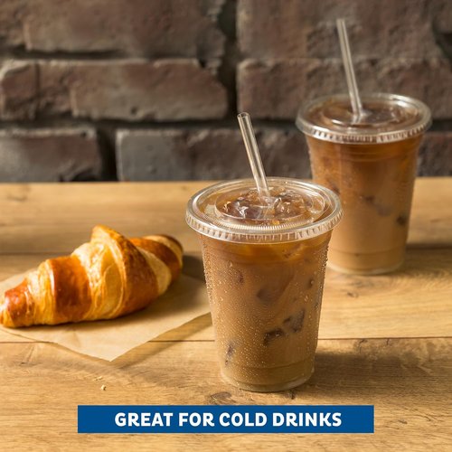 Freshware 12 oz Clear Disposable Plastic Cups - Heavy-Duty Tumblers with Lids & Straws | 100 Pack for Parties