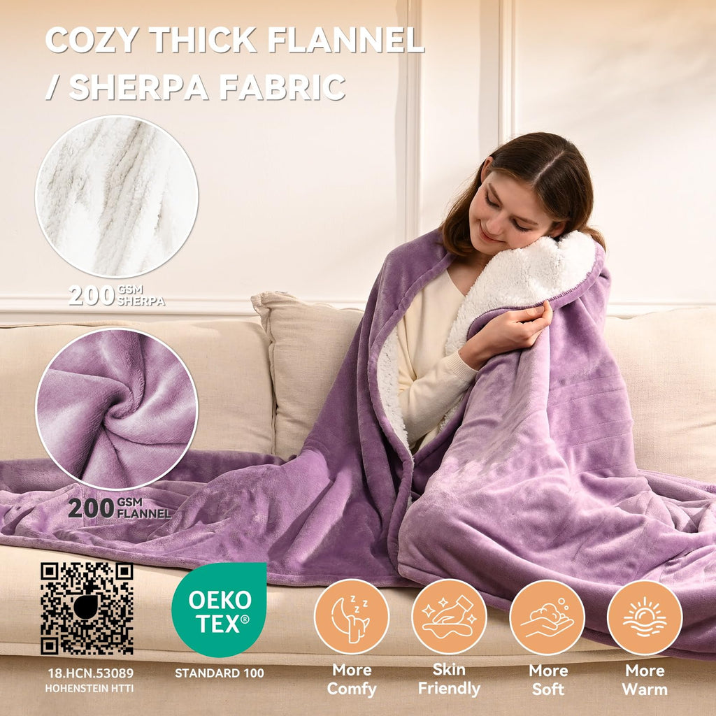EDENLUNE Electric Heated Blanket Twin Size - 62"x84" Heating Blanket with 9 Heat Levels & 1-10 Hours Timer, Fast Heating Flannel Blanket ETL Certified Machine Washable, Great Gift Idea - Purple