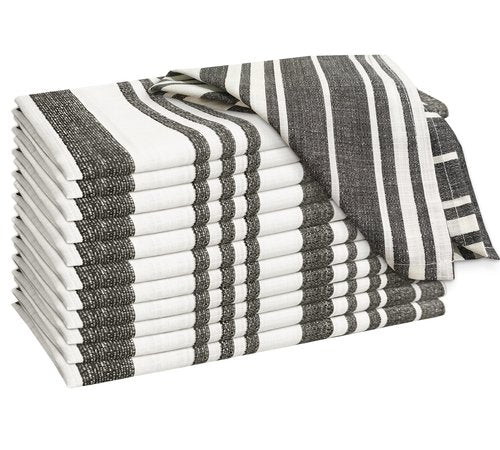RUVANTI Cloth Napkins Set of 12 Cotton 100%, 20x20 Inches Napkins Cloth Washable, Soft, Absorbent. Cotton Napkins for Parties, Christmas, Thanksgiving, Weddings, Dinner Napkins Cloth - Grey Stripes
