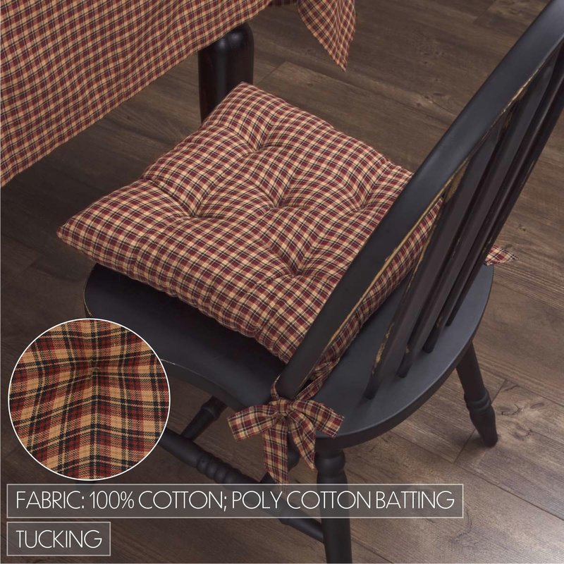 VHC Brands Patriotic Patch Square Kitchen Table Decor, Plaid Chair Pad, Red, 15"
