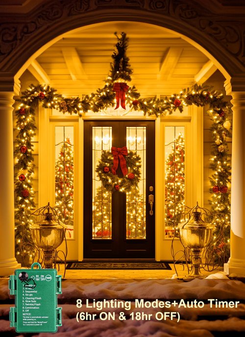 Brightown Christmas Cluster Lights Battery Operated Outdoor, 4 Pack 10Ft 120 LED Christmas Tree Lights Firecracker String Lights Waterproof Twinkle Lights for Indoor Wreath Xmas Tree Decorations