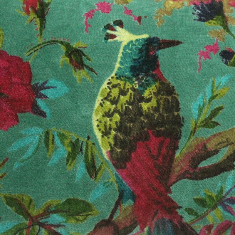 Eyes of India Velvet Floral Flower Bird Throw Pillow Sofa Cushion Cover Case Couch Colorful Boho Chic Bohemian Accent Indian Handmade (Green, 20" x 12")
