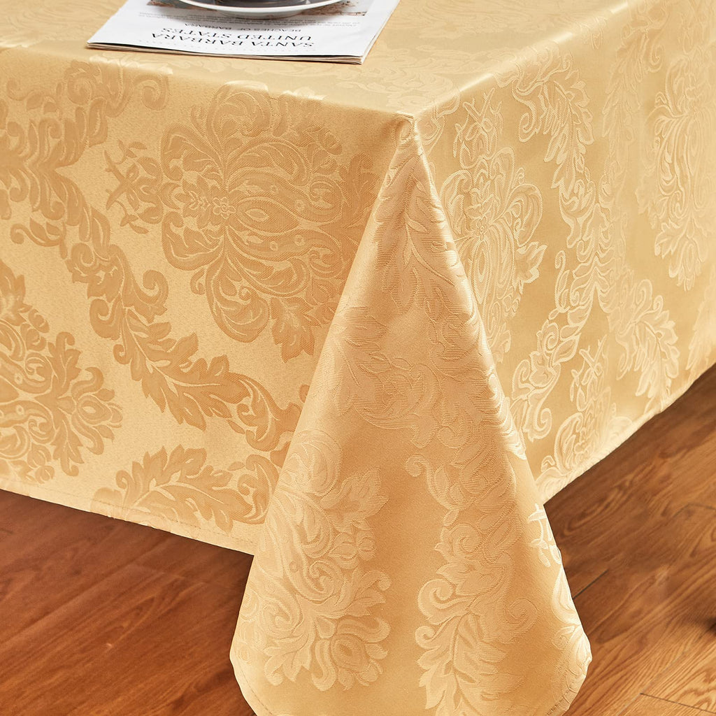 HomeJoy Rectangle Table Cloth Linen Farmhouse Stainproof Waterproof Washable Polyester Oblong Rectangular Fabric Table Cover for Kitchen Dining Dinner (Gold, 60 X 144 Inch)