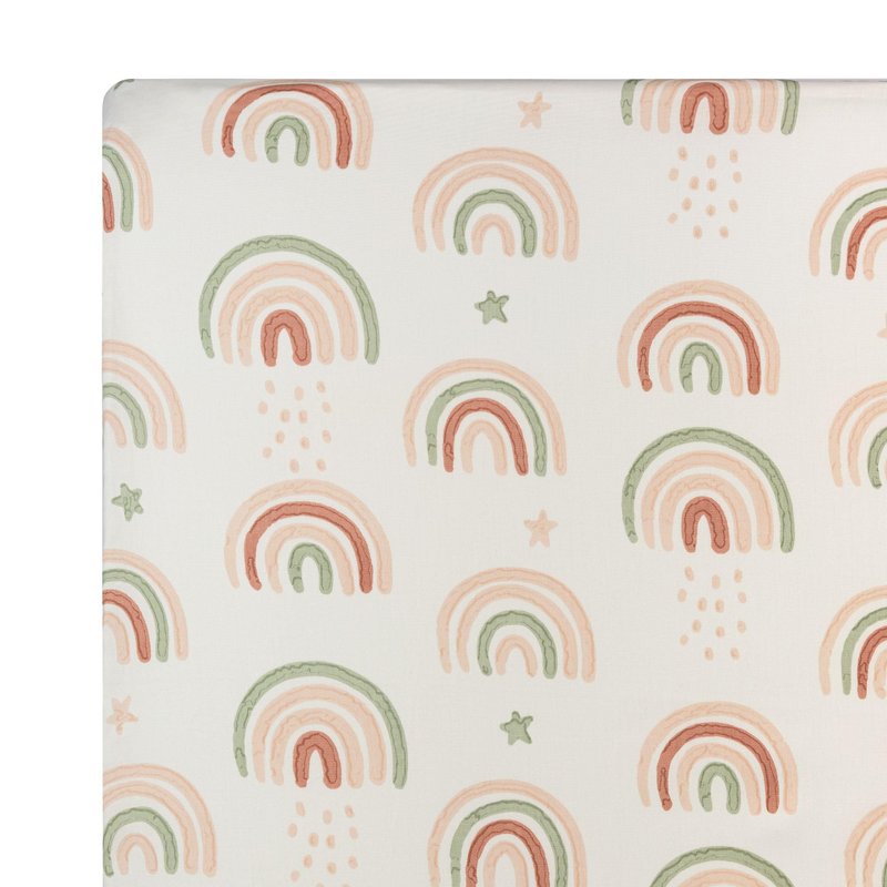 Crane Baby 100% Cotton Breathable Fitted Baby and Toddler Sheet for Standard Mattress (28 X 52), Machine Washable Crib Boho Rainbow Boho Rainbow