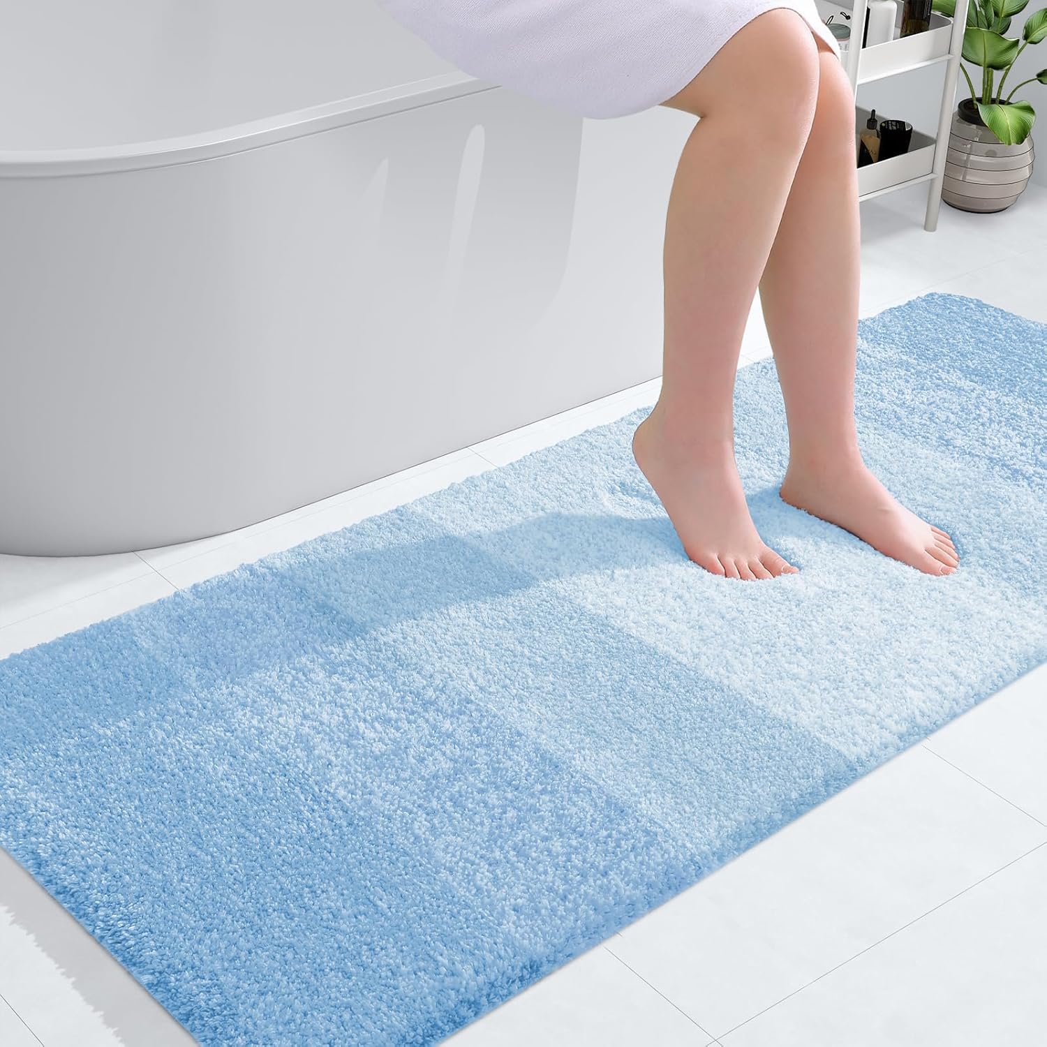 OLANLY Large Bathroom Rugs - Extra Soft Microfiber Mat 54x24 | Quick Dry & Machine Washable - Sky Blue
