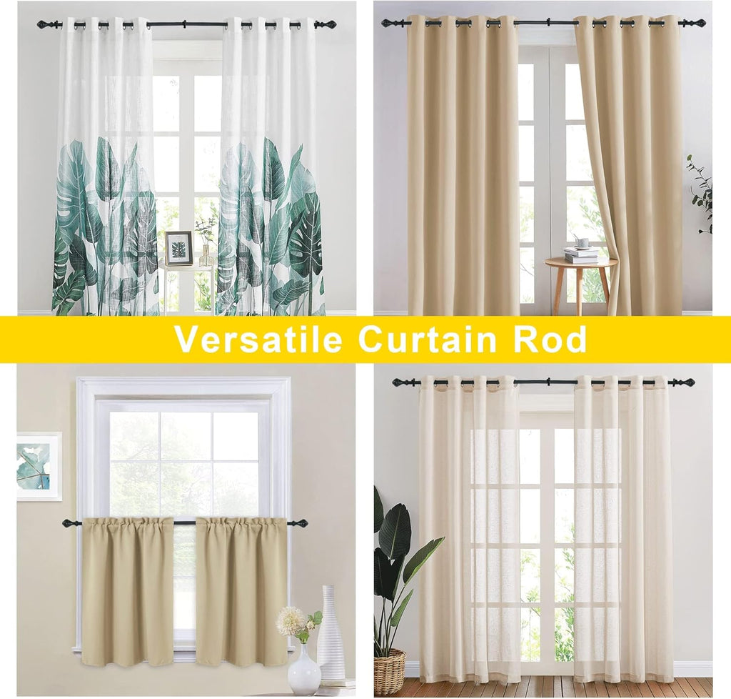 NICETOWN Adjustable Curtain Rods - 2-Pack 48-86 Inch Matte Black Copper with Decorative Finials | Heavy Duty Window Drapery Poles for Indoor & Outdoor Use