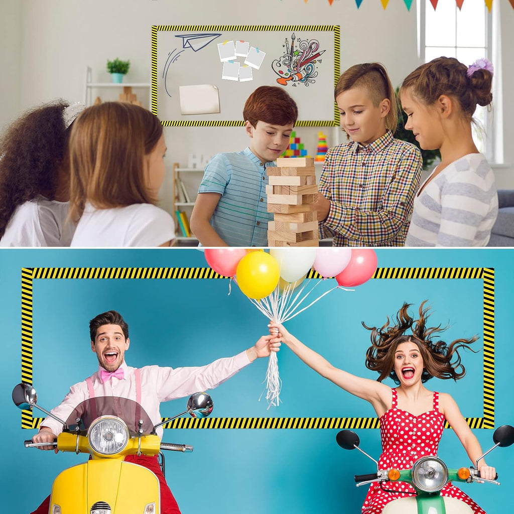 Outus Bulletin Board Borders - 68 Ft Construction Theme Decor | Yellow Stripes for Classroom & Parties