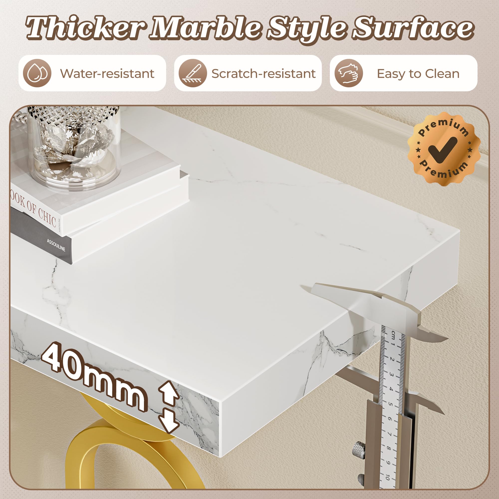 Huuger 47.2 Inch Entryway Table with Marble Top, Modern Console Sofa Table, Accent Table, for Entry, Hallway, Entrance, Foyer, U-Shaped Metal Base, White Marble & Gold